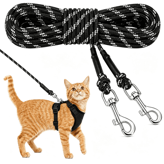 GASTROPOD Reflective Cat Long Leash - 30 Ft Escape Proof Walking Leads Yard Long Lead Durable Safe Personalized Extender Leash Traning Play Outdoor for Kitten, Puppy, Rabbit and Small Animals
