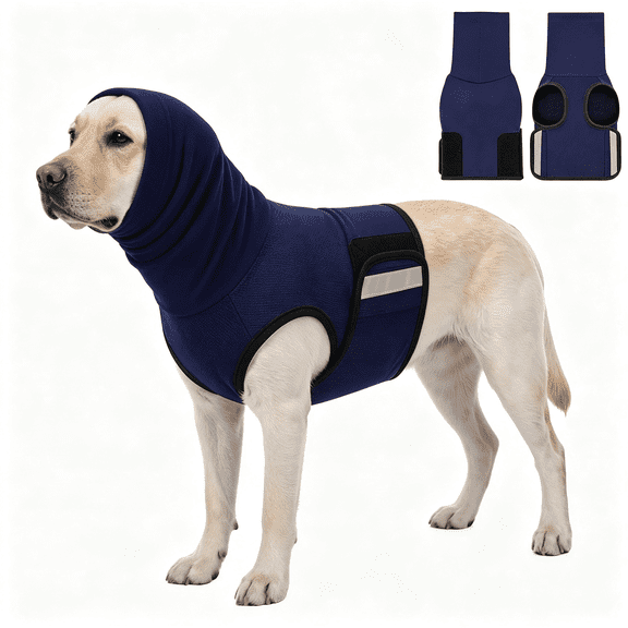 GASTROPOD Reflective Dog Anxiety Vest with Ear Wrap,Adjustable Thunder Jacket for Dogs,Soft Dog Calming Hoodie Noise Protection,Stress Relief Dog Compression Shirt for Storm,Fireworks,Separation