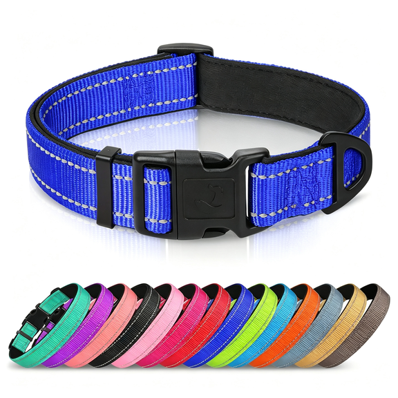GASTROPOD Reflective Dog Collar, Adjustable Neoprene Padded, Navy Blue Xs | Breathable Nylon for Puppies and Small Breeds, No Chafing on Walks and Indoor Training, Light Metal D-Ring, Night Safety