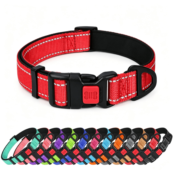 GASTROPOD Reflective Dog Collar for Extra Large Dogs, Soft Neoprene Padded with Escape-Proof Locking Buckle, Zinc Alloy Ring, Adjustable for Daily Walking, Red,Xl