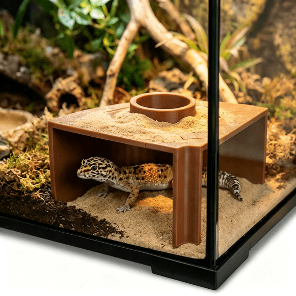 GASTROPOD Reptile Corner Underground Cave Viewing Hide,Reptile Cave with Clear Window for Hognose Snake Corn Snake,Leopard Gecko Hides Caves and Axolotl Hides for Aquarium,Tank Enrichment Decor Brown