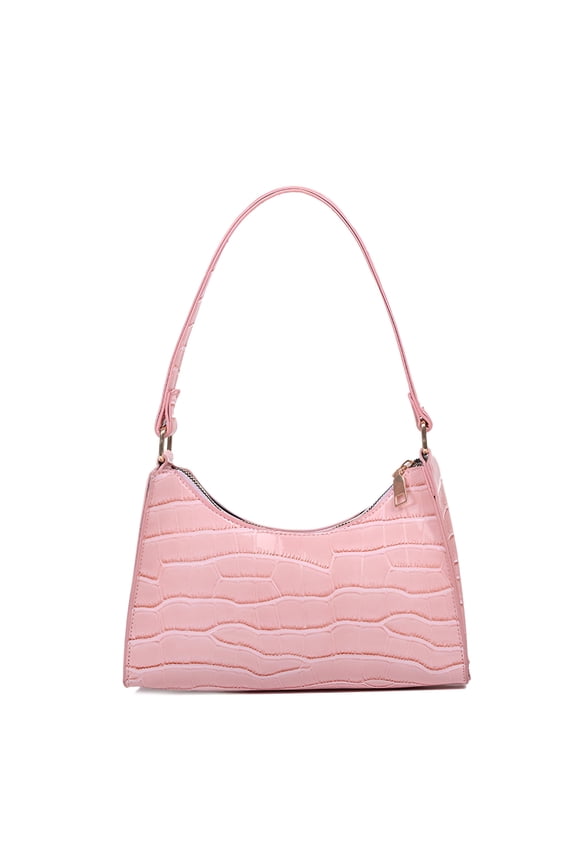 Retro Classic Clutch Shoulder Bag with Zipper Closure for Female, Pink