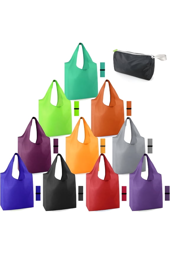 Reusable Grocery Bags Foldable Machine Washable Reusable Shopping Bags Colorful 10 Pack 50Lbs Extra Large Folding Reusable Bags Totes with Zipper Storage Pouch