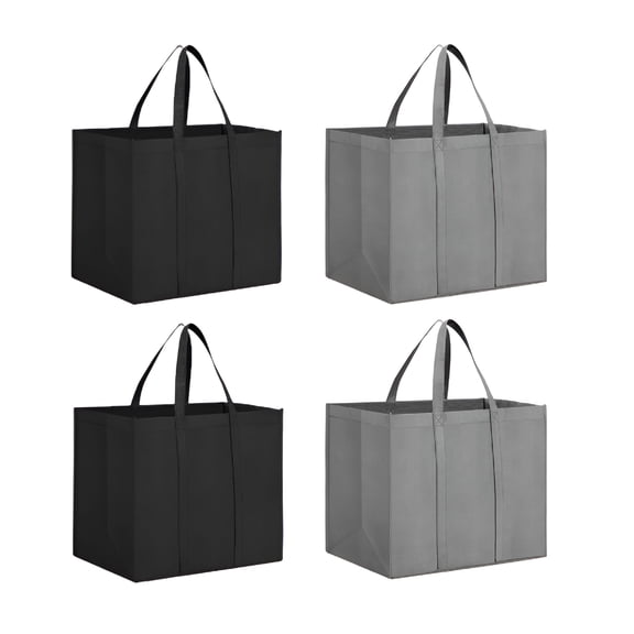 GASTROPOD Reusable Grocery Shopping Bags 4 Pack Large Foldable Tote Bags Bulk,Eco Produce Bags with Long Handle for Shopping Groceries Clothes (Grey&Black)