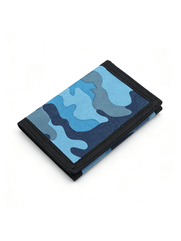 Rfid Blocking Canvas Wallet for Men and Women - Camo Trifold Outdoor Sports Wallets with Magic Sticker for Teen Kids Wallets for Men (Camo Blue)