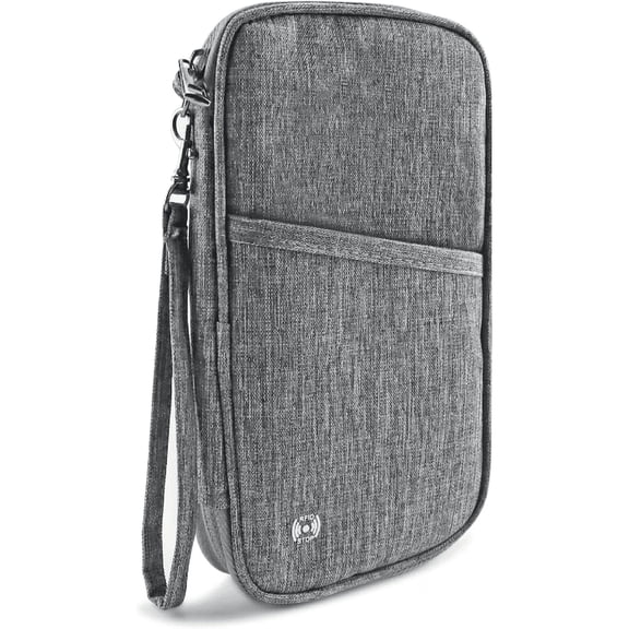 GASTROPOD Rfid Family Passport Holder Travel Document Organizer,Portable Zippered Case with Wrist Strap for Cards,Id,Boarding Passes&Cash,Travel Documents Organizer,Gray