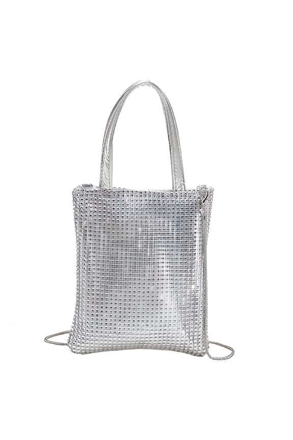Rhinestone Shoulder Bag Clutch Purse Chain Messenger Handbag (Silver)