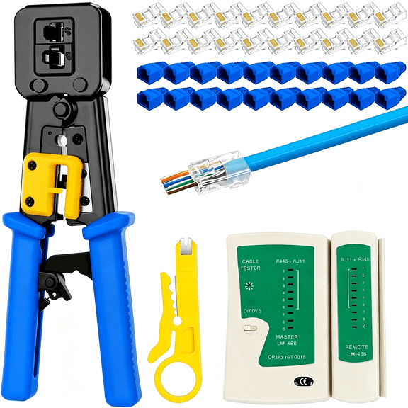 GASTROPOD Rj45 Crimp Tool Kit Pass through Ethernet Crimping Tool Kit(Tool Set 201)|Crimping Tool with Network Cable Tester,20Pcs Cat6 Rj45 Pass through Connector,20Pcs Boots,1 Pcs Mini Wire Stripper