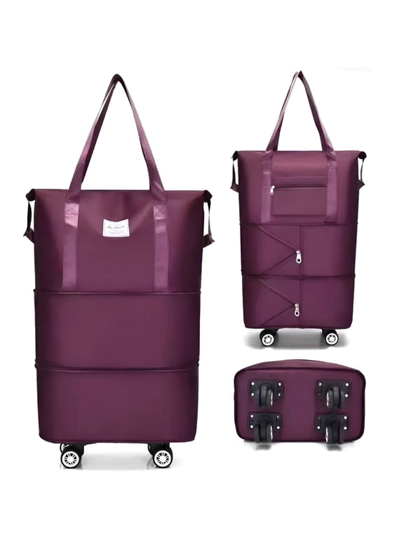 Rolling Duffle Bag, Expandable Foldable Carry On Luggage with Wheels, Large Weekend Bag Purple