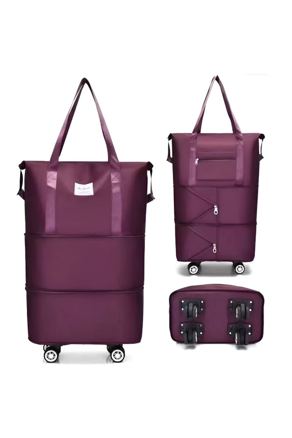 Rolling Duffle Bag, Expandable Foldable Carry On Luggage with Wheels, Large Weekend Bag Purple
