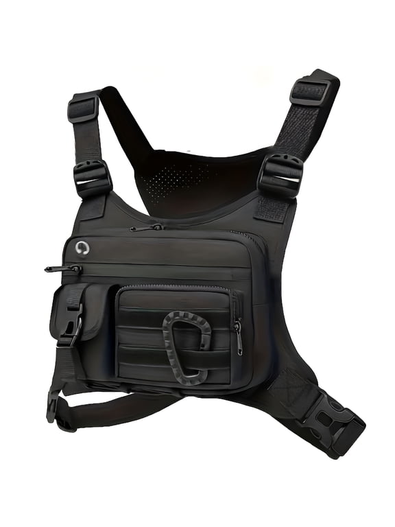 Running Chest Bag for Men, Water Resistant Sports Pack Vest, Adjustable Hands Free Fanny Pack for Hiking, Cycling, Gym, Travel