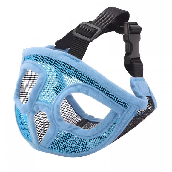GASTROPOD Short Snout Dog Muzzle, Adjustable Breathable Mesh Mask for Bulldogs, Pugs, Boxers, Anti Biting Chewing Barking, Soft Pet Training Grooming Cover, Blue Medium