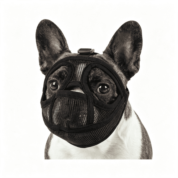 GASTROPOD Short Snout Dog Muzzle,Breathable Soft Mesh French Bulldog Muzzle for Flat Faced Dogs,Adjustable to Prevent Scavenging,Allow Grooming,Drinking &Amp; Panting with Tongue Out (Black Xxs)