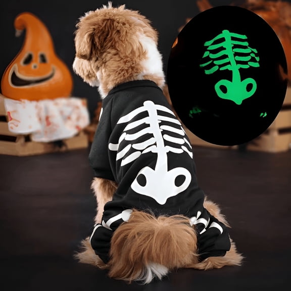 GASTROPOD Skeleton Costume Luminous Skeleton Pet Halloween Onesie Suitable for Small and Medium Dogs