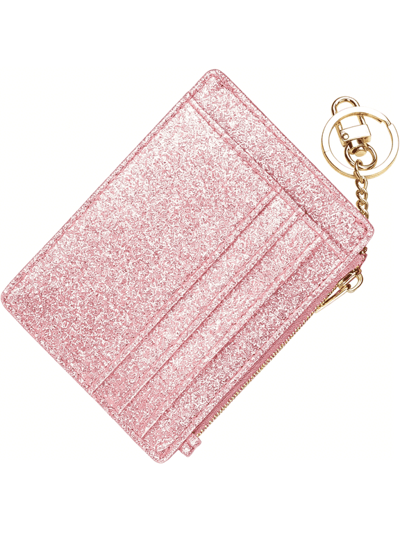 Slim Rfid Credit Card Holder for Women Mini Front Pocket Wallet Purse with Keychain