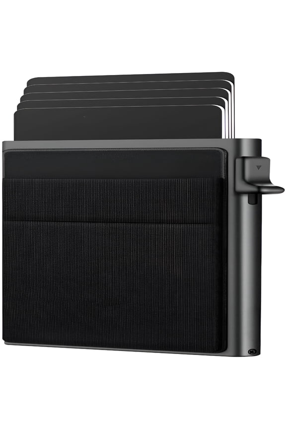 Slim Wallet for Men - Pop up Card Holder RFID Blocking Minimalist Business Credit Card Wallet with Money Pocket Metal Card Case for Notes and Coins and Debit Cards Black