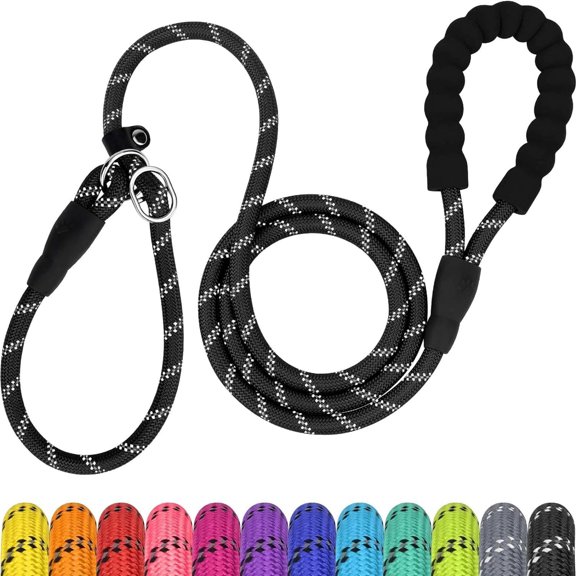 GASTROPOD Slip Lead for Dogs,No Pull Training Leash,Padded Handle (Black) | Braided Climbing Rope,Reflective Stitching,6 Ft,Fits Small to Large Dogs Up to 250 Lbs,Cushioned Grip,No Leash Burn