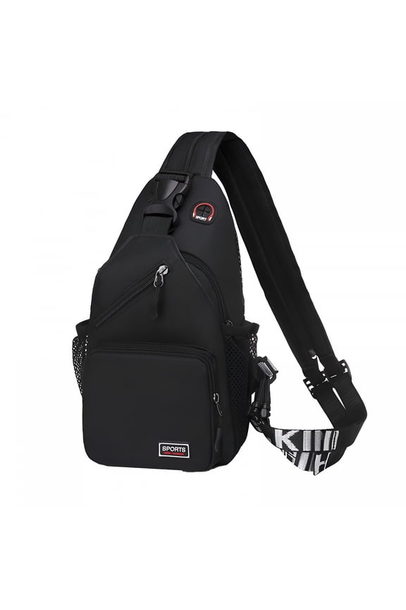 Small Black Sling Crossbody Backpack for Men Women, Waterproof Lightweight One Strap Backpack for Hiking Walking Biking Travel Cycling with Earphone Hole