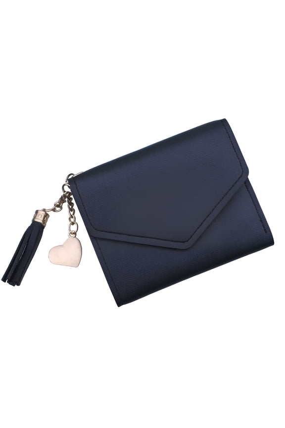 Small Compact Wallet for Women with Id Window Card Holder Minimalist Ladies Mini Purse Fold Over Womens Girls Slim Wallets with Tassel(Black)