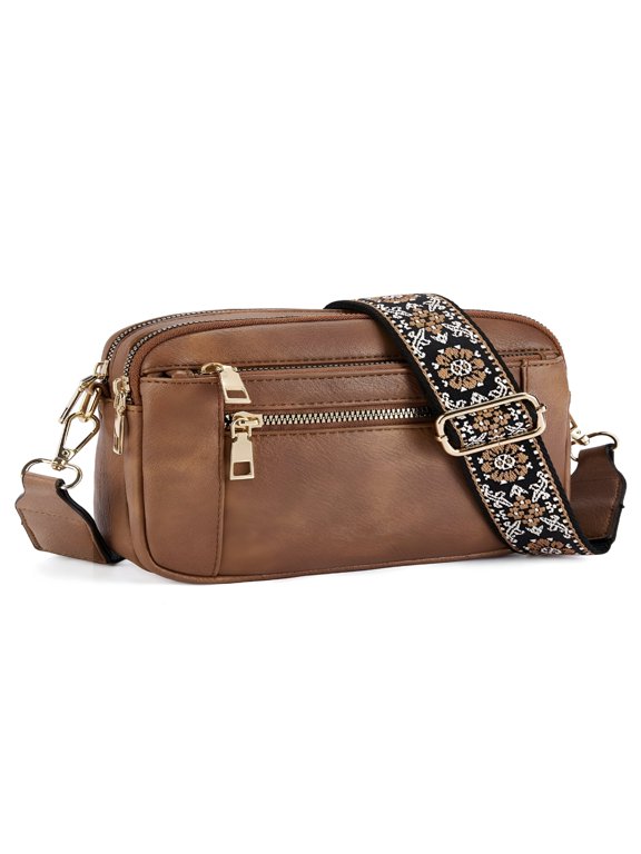 Small Crossbody Bags for Women, Vegan Leather Shoulder Purse with Adjustable Wide Strap, Lightweight Multi-Pocket Everyday Crossbody Bag, Small Shoulder Bags for Women