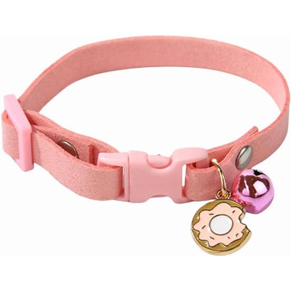 GASTROPOD Small Dog Collar with Bell & Donut Pendant,Pretty Soft Cat Collars with Bells,Girl Puppy Collars for Xxs Xs Tiny Female Pet Dogs,Dog Necklace Pink Xxsmall