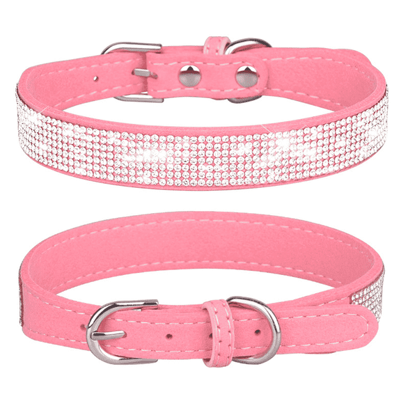 GASTROPOD Small Dog Collar,Faux Suede Dog Collar with Rhinestones,Adjustable Small Dog Collar with Sturdy Buckle