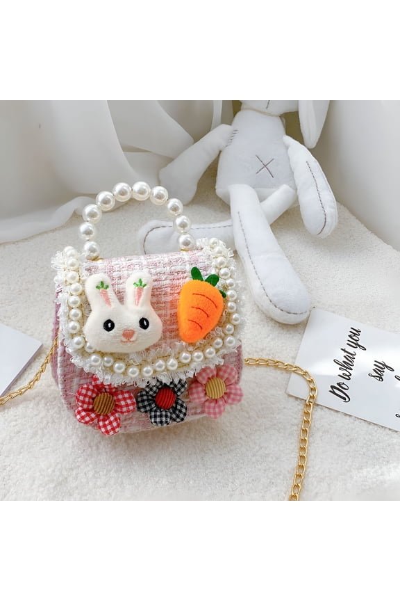 Small Fashion Purse for Little Girls Light Pink Toddler Kids Bag, Mini Girl's Handbag Shoulder Crossbody Bag Dress Up Jewelry Pretend Play Tote With Gold Chain Strap For 2-12 Years Old