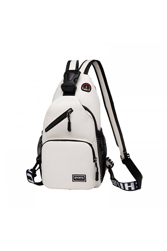 Small White Sling Crossbody Backpack for Men Women, Waterproof Lightweight One Strap Backpack for Hiking Walking Biking Travel Cycling with Earphone Hole