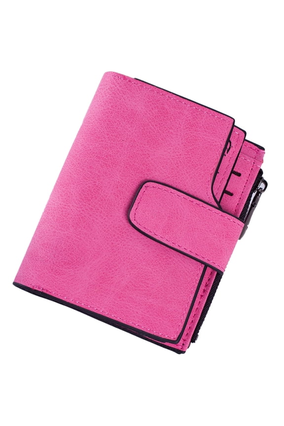 Small Womens Wallet Smooth Zipper Small Wallet Korean Retro Style Small Wallet for Women Deep Pink