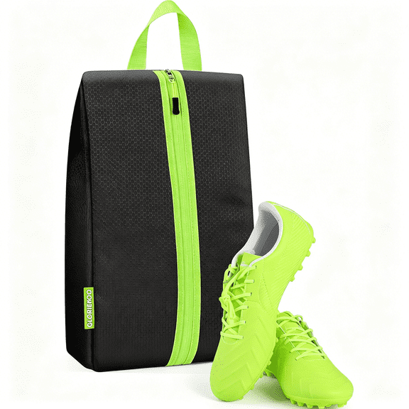 GASTROPOD Smell Proof Shoe Bags for Travel Soccer Cleat Bag with Active Carbon Fabric | Odor-Absorbing Water-Resistant Track Shoe Bags for Sports (Black with Green)
