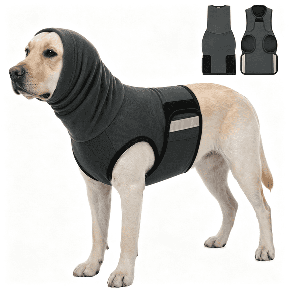 GASTROPOD Soft Dog Calming Vest with Ear Wrap for Extra Large Dogs,Adjustable Dog Anxiety Shirt for Separation,Thunder,Fireworks,Travel,Reflective&Breathable Thunder Jacket for Dogs,Grey Xxxl