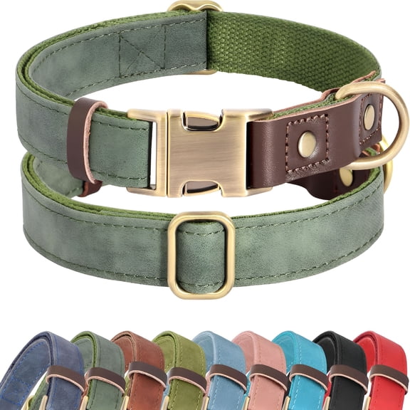 GASTROPOD Soft PU Leather Dog Collars for Small Dogs, Classic Adjustable Dog Collars with Quick Release Metal Buckle, Easy Clean and Comfortable with Nylon Lining, Green, S Neck 11-15"