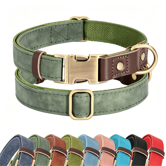 GASTROPOD Soft Pu Leather Dog Collars for Medium Dogs,Classic Adjustable Dog Collars with Quick Release Metal Buckle,Easy Clean and Comfortable with Nylon Lining,Green,M Neck 14-19"
