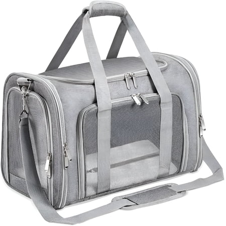 GASTROPOD Soft-Sided Cat/Dog/Pet Carrier,Collapsible Pets Travel Carriers for Big Cats/Small Dogs with Shoulder Strap&Removable Mat,Mesh Puppy Carry Bag,Up to 16 Lbs,Tsa Airline Approved(Gray)