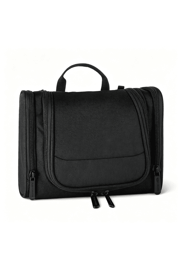 Spacious Toiletry Bag,Hanging Cosmetic Dopp Kit with Multiple Compartments,Durable Polyester,Large Capacity Storage,Compact Design,Black