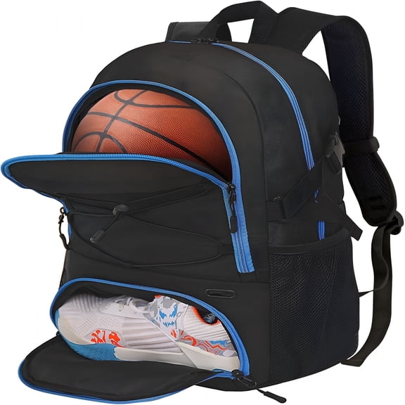 GASTROPOD Sports Backpack with Separate Ball Holder & Shoes Compartment, Best for Basketball, Soccer, Volleyball, Swim, Gym, Travel (Black)