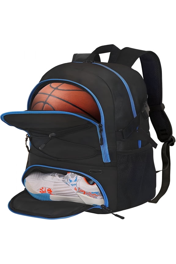 Sports Backpack with Separate Ball Holder & Shoes Compartment, Best for Basketball, Soccer, Volleyball, Swim, Gym, Travel (Black)