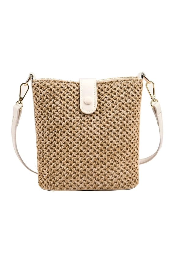 Straw Beach Bags for Women Rattan Purse Summer Straw Cross-Body Bag Raffia Handbag Purses Shoulder Bag Small Bucket Bag