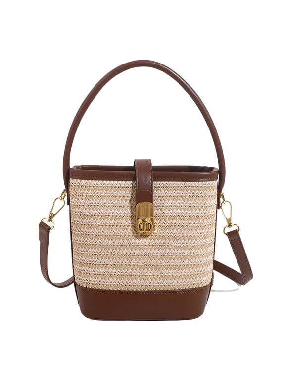 Straw Beach Bags for Women Rattan Purse Summer Straw Cross-Body Bag Raffia Handbag Purses Shoulder Bag Small Bucket Bag