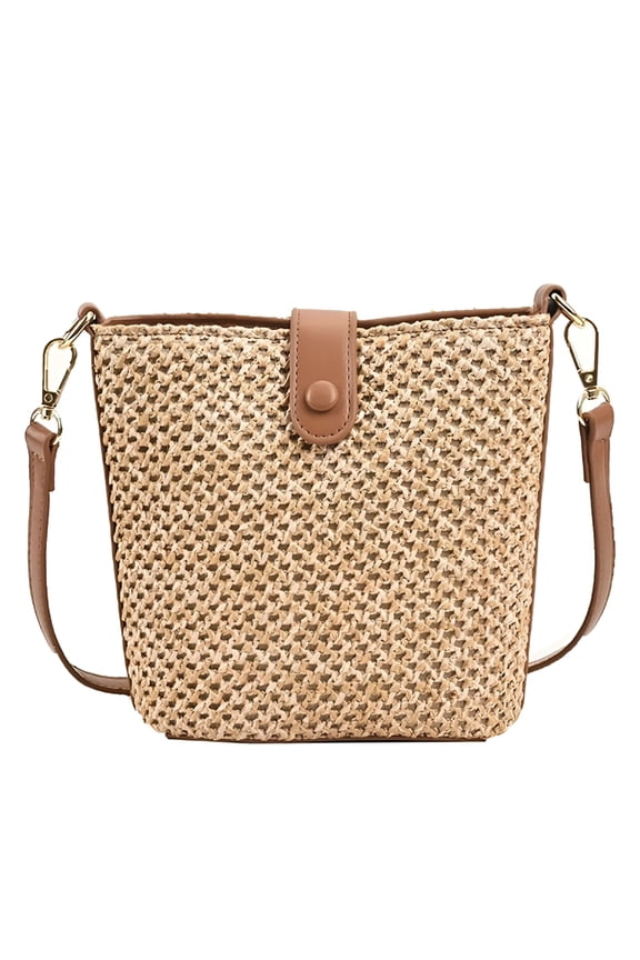 Straw Beach Bags for Women Rattan Purse Summer Straw Cross-Body Bag Raffia Handbag Purses Shoulder Bag Small Bucket Bag