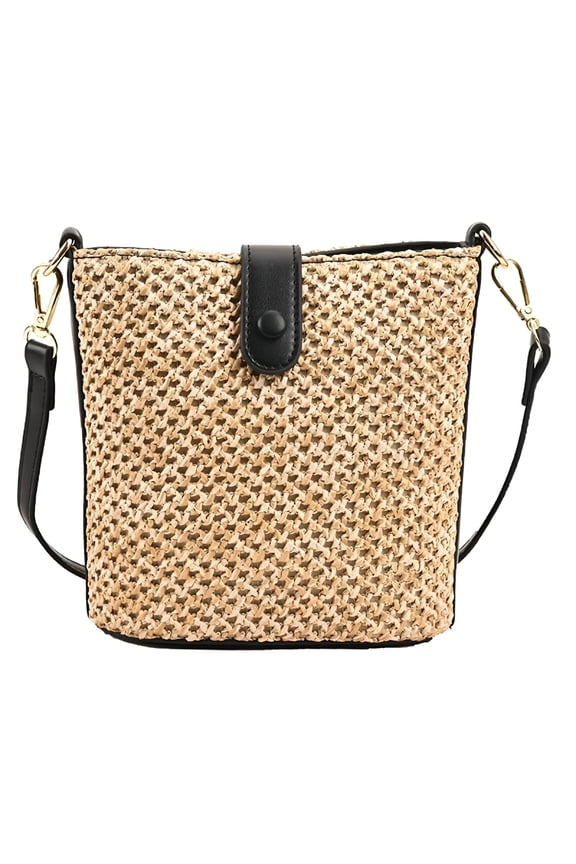 Straw Beach Bags for Women Rattan Purse Summer Straw Cross-Body Bag Raffia Handbag Purses Shoulder Bag Small Bucket Bag