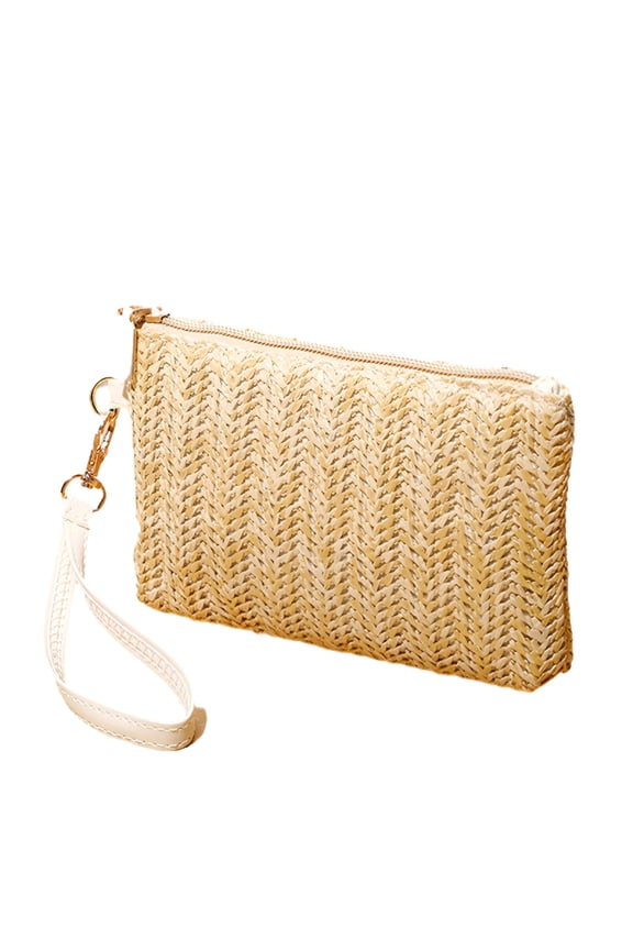Straw Clutch Bag Bohemian Summer Beach Straw Purse Zipper Wristlet Wallet for Women