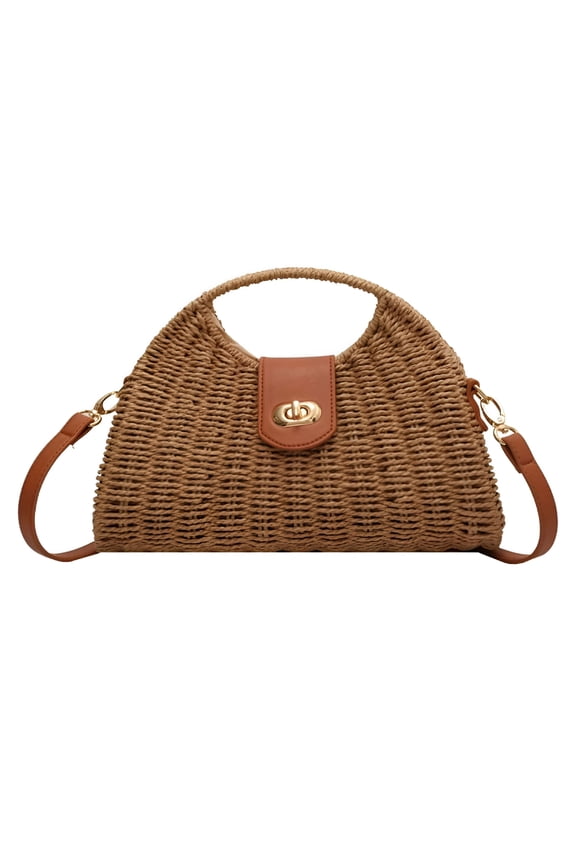 Straw Crossbody Bag for Women Woven Beach Tote Purse Straw Shoulder Handbag Rattan Top-Handle Bag for Vacation