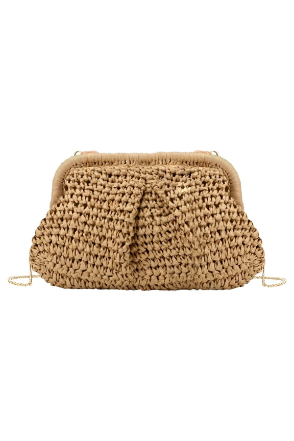 Straw Dumpling Clutch Purse, Summer Vacation Beach Crossbody Bag for Women, Raffia Wicker Rattan Woven Clutch