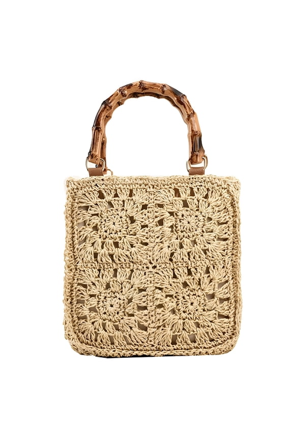 Straw Purse Trendy Raffia Clutch Bag Summer Beach Bags for Women Cute Bamboo Handle Rattan Handbag Small Tote Bag