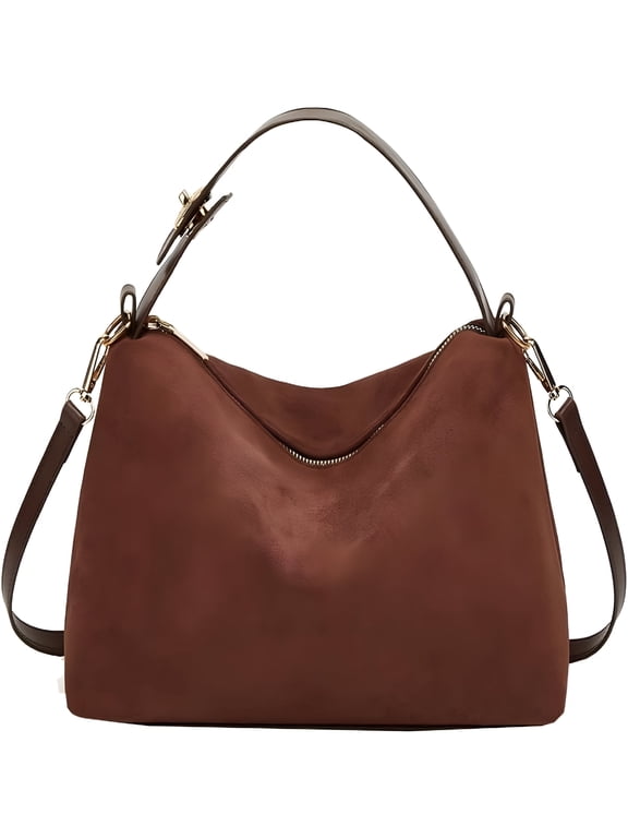 2026 New Suede Bag Slouchy Shoulder Bag for Women Crescent Satchel Crossbody Purse Brown Suede Bag Work Tote Handbags