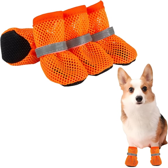 GASTROPOD Summer Breathable Dog Shoes for Small Dogs,Breathable Mesh Dog Boots for Summer Hot Pavement,Reflective Adjustable Non Slip Paw Protectors for Small Dogs Cat Puppy(Orange,S)