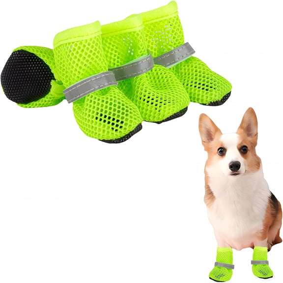 GASTROPOD Summer Breathable Dog Shoes for Small Dogs, Breathable Mesh Dog Boots for Summer Hot Pavement, Reflective Adjustable Non Slip Paw Protectors for Small Dogs Cat Puppy (Green, S)