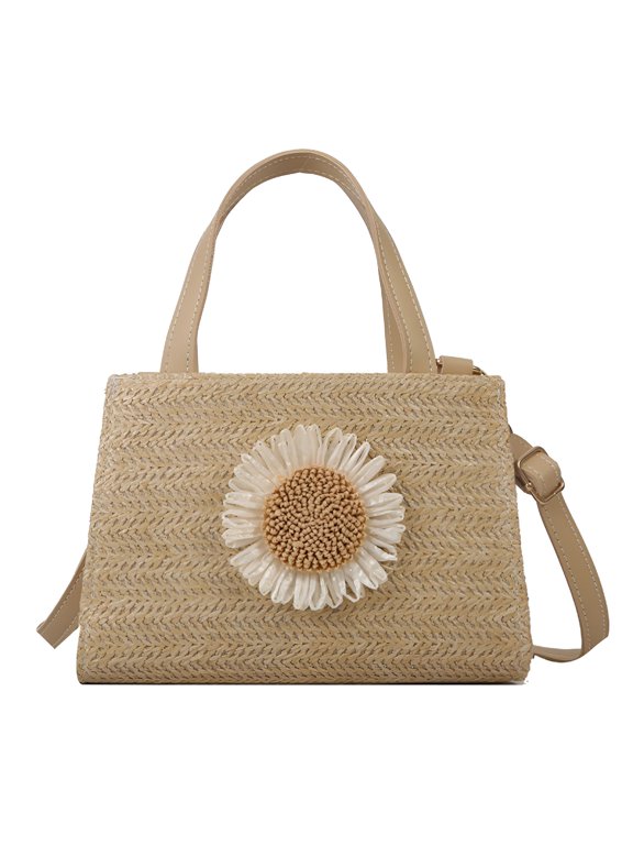 Summer Straw Bags, Handbags, Sunflower Beach Bags, Travel Crossbody Bags, Rattan Handbags (Khaki)