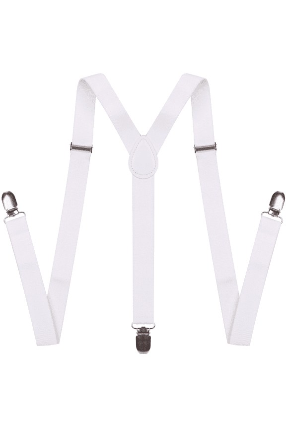 Suspenders for Men Elastic Nylon Material Heavy Duty Adjustable Length 3 Clips Pure Color Men's Suspenders 2.5x120cm,White